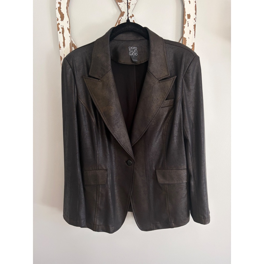 Clara Sunwoo Liquid Leather Signature Pocket Blazer